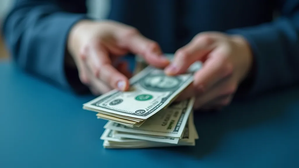 Ruce počítají peníze na tmavém pozadí, finanční management